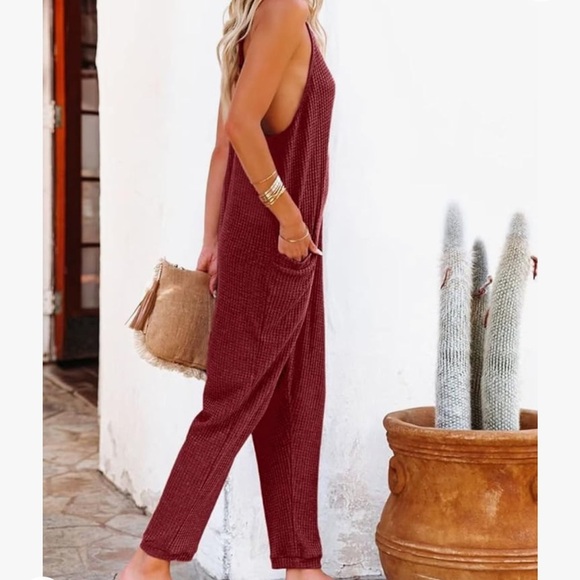 Sleeveless Jumpsuit Adjustable Strap Long Pant Rompers w Pockets - size XL - Picture 2 of 8
